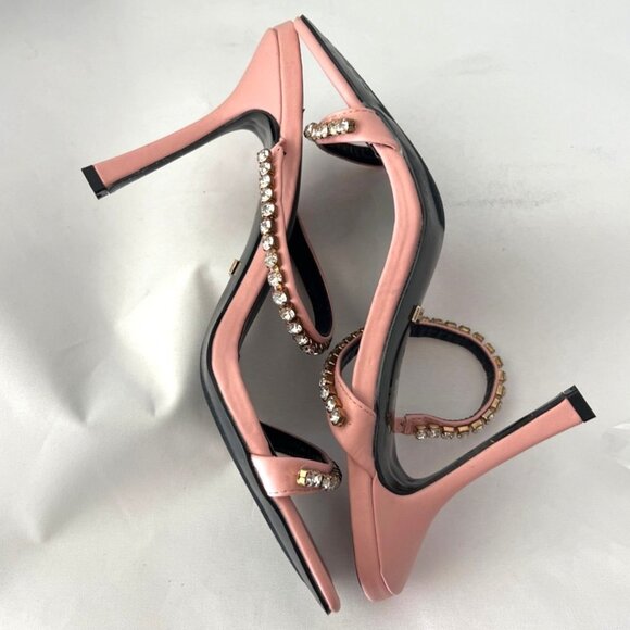 BEBE Pink Sandals Rhinestone Heels square toe slip on Heels Sz 10 - Picture 3 of 7